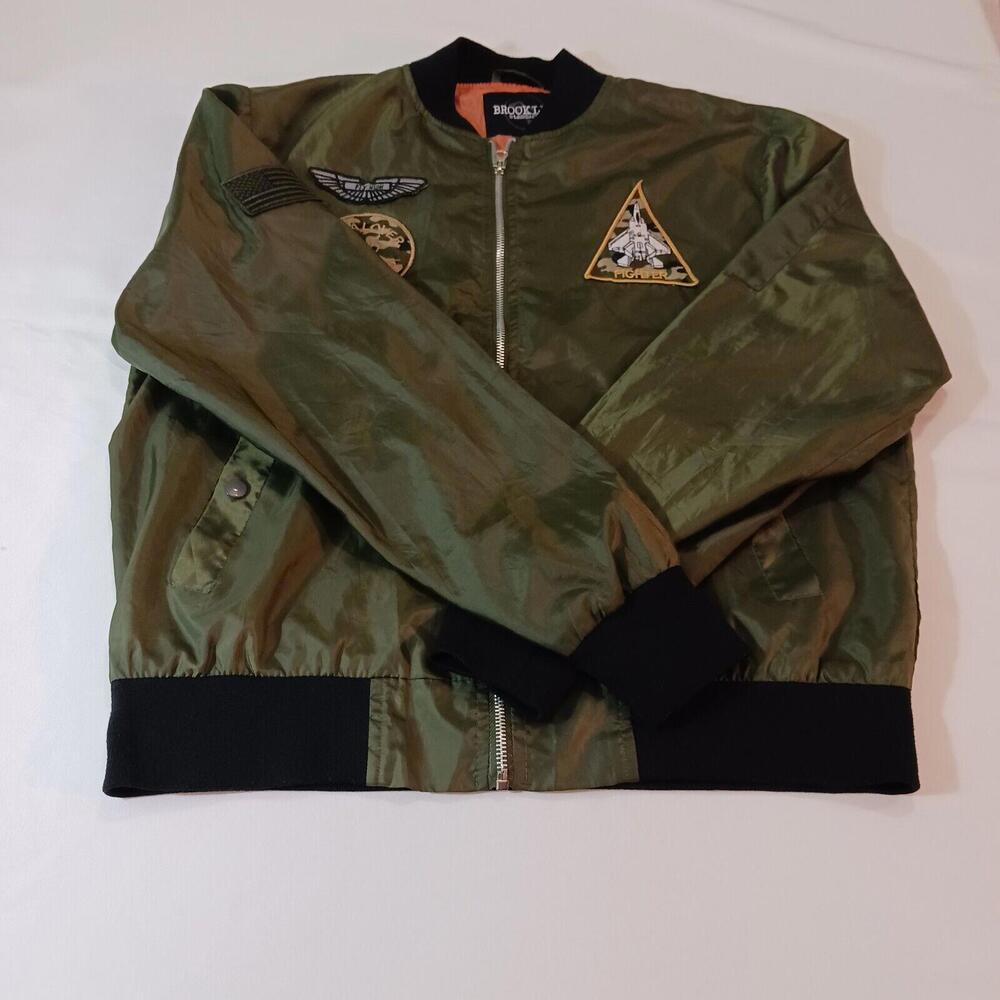 Brooklyn Standard Bomber Jacket Men's Green Patchwork Military Streetwear Size M